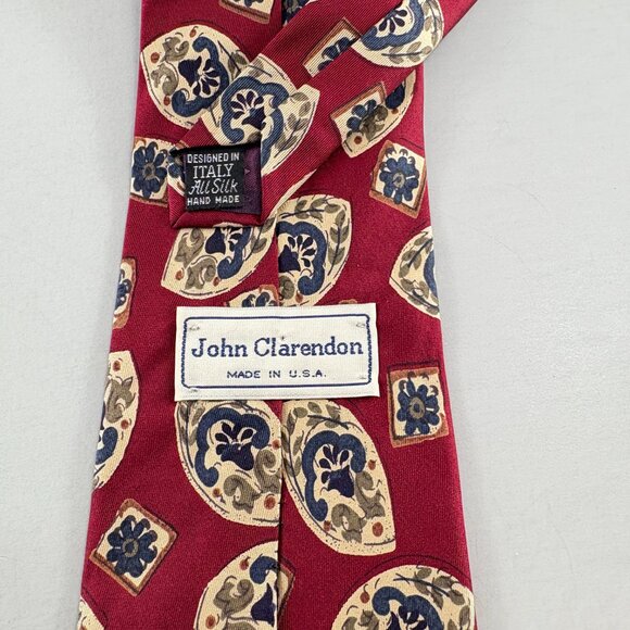 John Clarendon Red / Blue Floral Design Men's Tie 4" x 59" - Picture 3 of 3